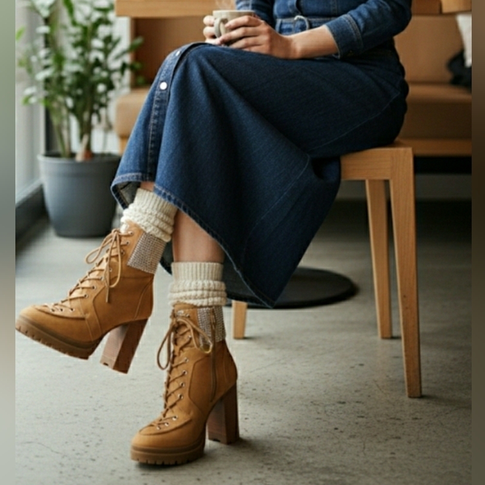 Michael Kors 10 Rhinestone Hiker Platform Lugsole Leather Ankle Boots New